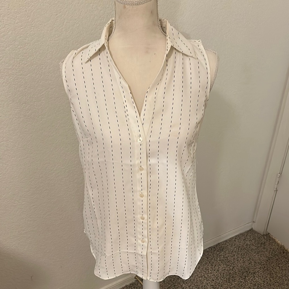 Ann Taylor Cream Button Down Blouse with Notched Collar